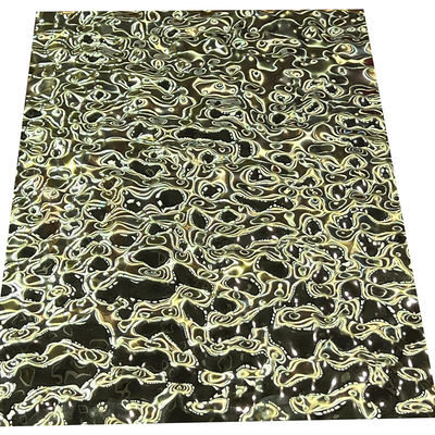 แผ่นสแตนเลสนูนขนาดกลาง Water Ripple 8K Titanium Gold Mirrored